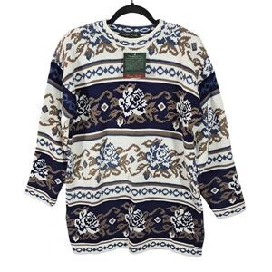 Vintage Dana Scott Fall Collection Knit Sweater 80s 90s‎ Floral USA Grandmacore